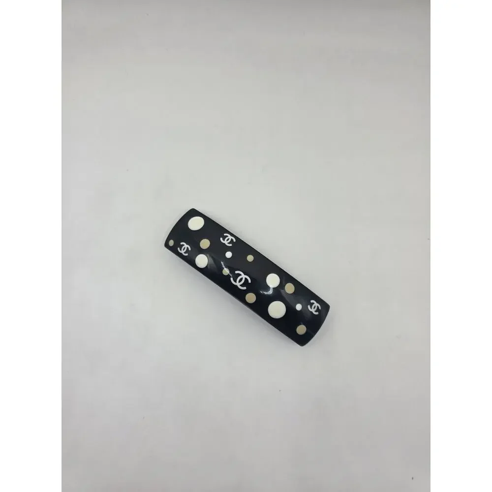 Chanel Black white Polka Dot Interlocking CC Hair Clip - Picture 8 of 14